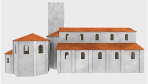 Castelseprio. Ipotesi ricostruttiva del complesso basilicale di S. Giovanni.