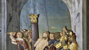 Sacro Monte di Varese. Pannello ligneo relativo all’altare maggiore rinascimentale del Santuario.